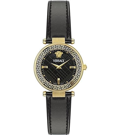 Versace Women's Daedalus Analog Black Leather Strap Watch